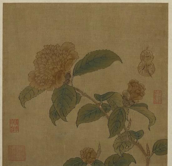 宋緙絲趙佶木槿花卉圖冊頁
