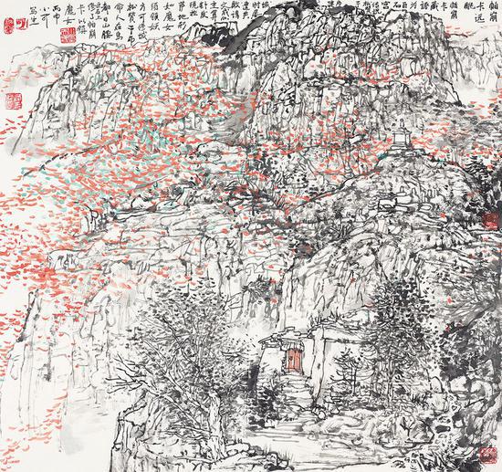 李小可《西藏寫生—帕崩卡遠(yuǎn)眺》 2016年 90.5x97cm 設(shè)色紙本