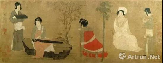 唐《調(diào)琴啜茗圖》局部