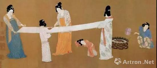唐 《搗練圖》局部
