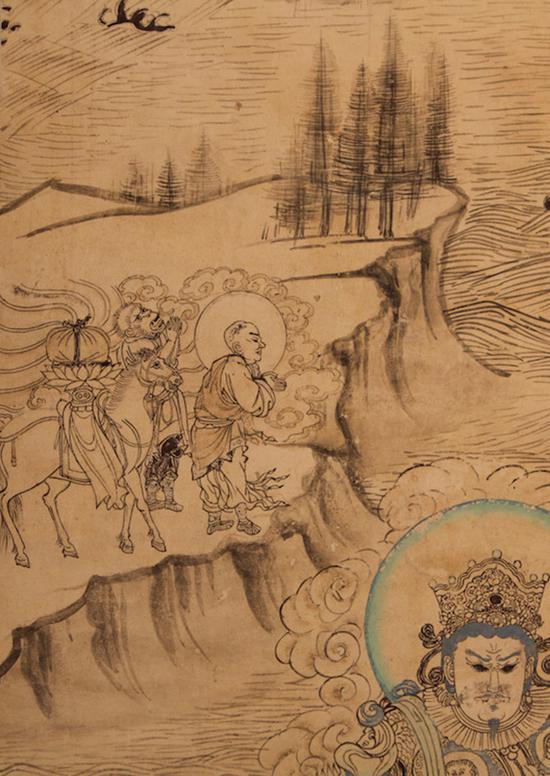 榆林窟第三窟西壁南側(cè)《普賢變》中的唐僧取經(jīng)圖(復(fù)制品)謝繼勝拍攝