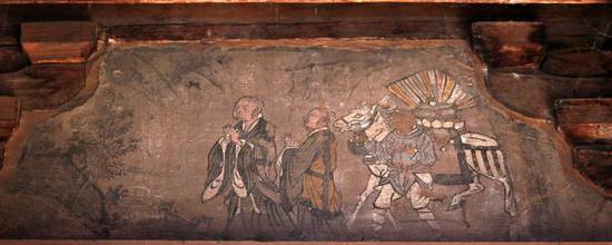 山西稷山縣青龍寺大雄寶殿拱眼處唐僧取經(jīng)壁畫